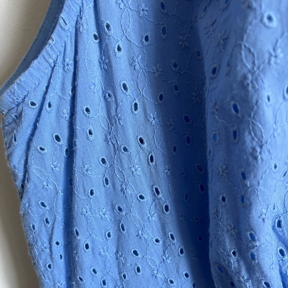 J. Crew Factory Button Up Cotton Eyelet Knee Length Sleeveless Blue Dress Sz 14 - Picture 4 of 16